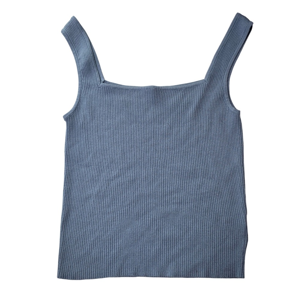 SO Goods For‎ Life Womens XL Blue Ribbed Knit Square Neck Tank Top Soft Comfy